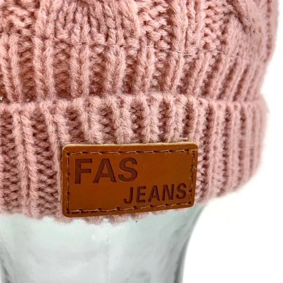 FAS Jeans Girls Winter Fitted Knit Beanie Hat with Faux Fur Pom-Pom Ears - Picture 6 of 11